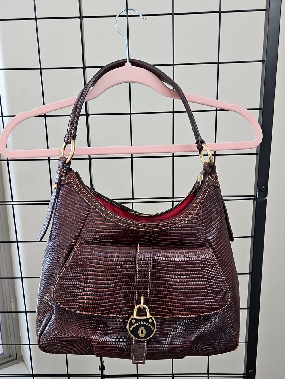 Dooney & Bourke Brown Textured Leather Shoulder Bag with Gold Accent